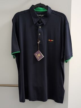MAC Cosmetics Men's Dark Navy Polo with Green Trim